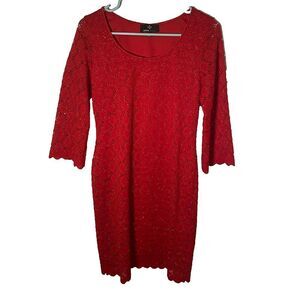 Sexy Ronni Nicole Women's Dress Red Lace Layered 3/4 Sleeves With Glitter Size 6